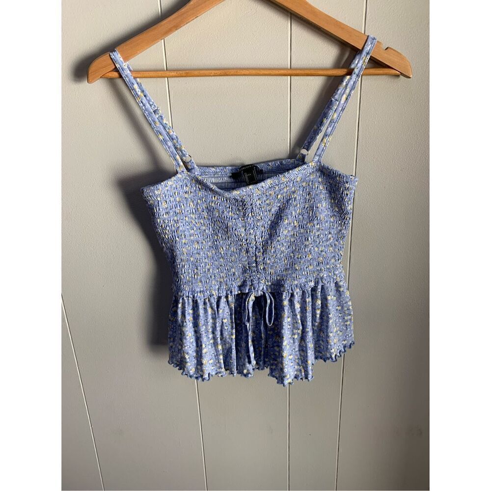 Forever 21 drawstring floral smocked cami small periwinkle NWT